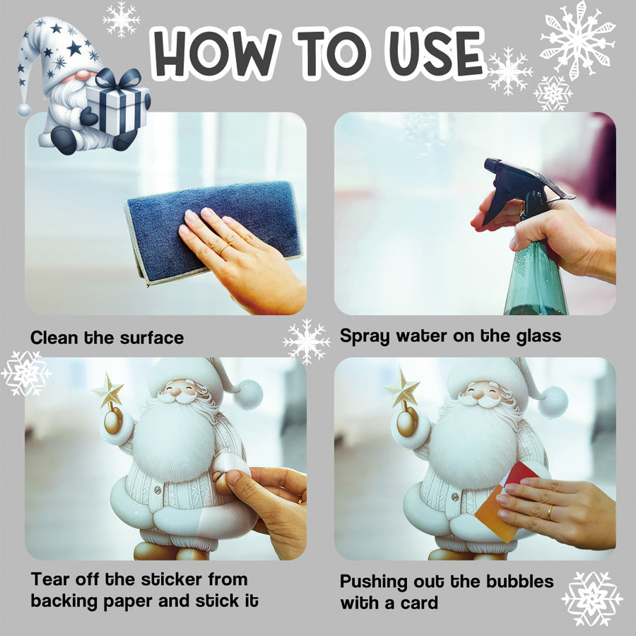 9 sheets/set Green Christmas Window Clings With Santa Penguin Reindeer Tree Static Cling Stickers For Kids' Room Window-HomeDecorDecals_com