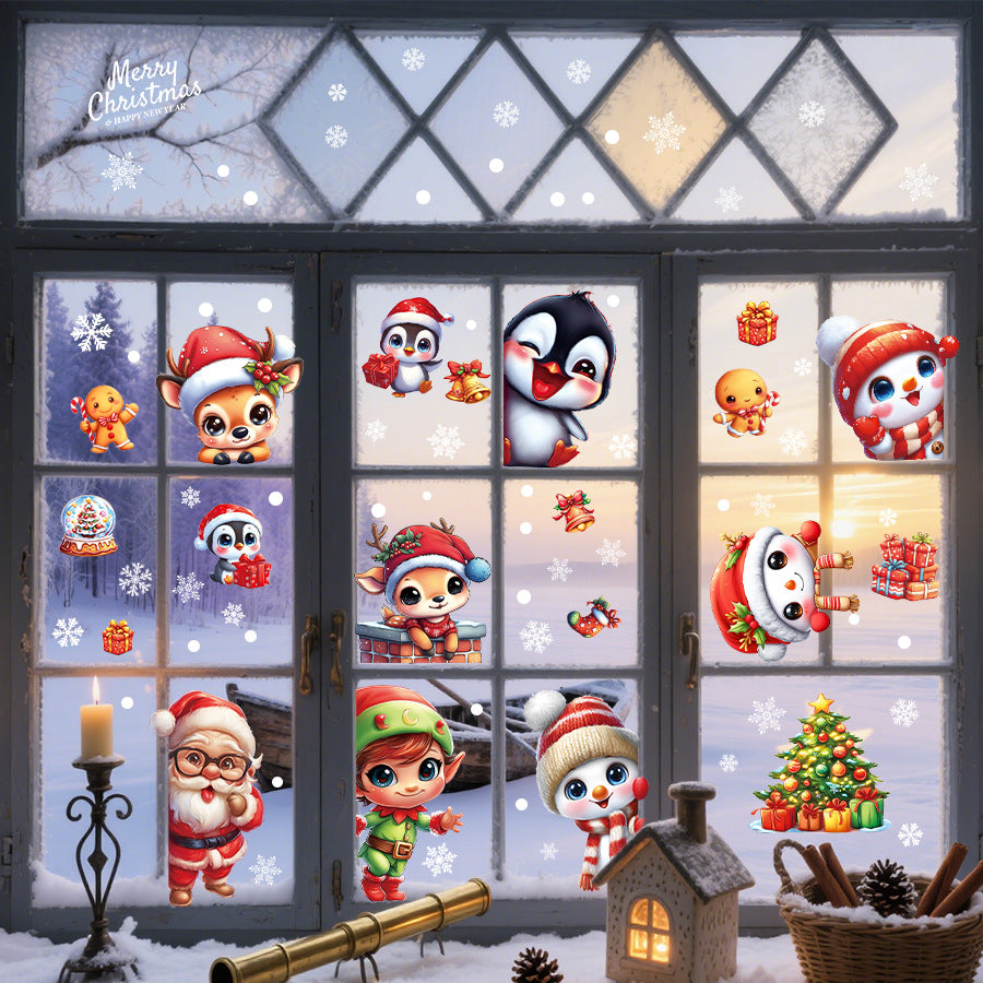 9 sheets/set Green Christmas Window Clings With Santa Penguin Reindeer Tree Static Cling Stickers For Kids' Room Window-HomeDecorDecals_com