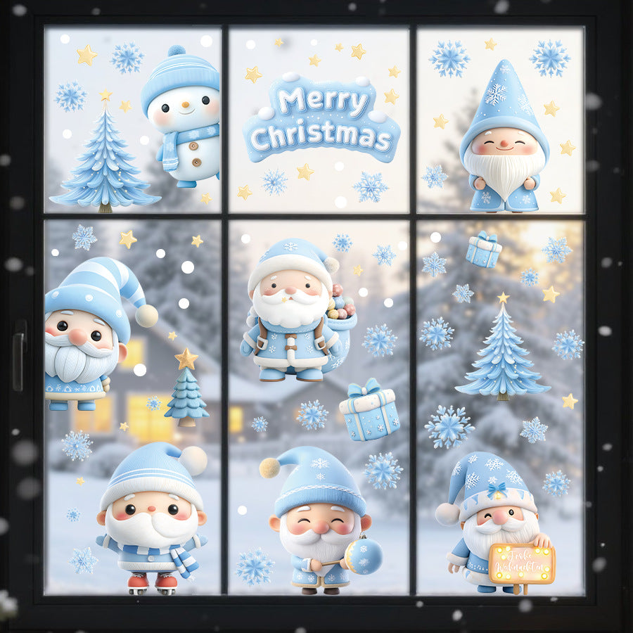 9 sheets/set Green Christmas Window Clings With Santa Penguin Reindeer Tree Static Cling Stickers For Kids' Room Window-HomeDecorDecals_com