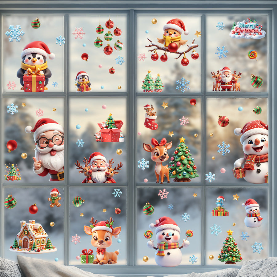 9 sheets/set Green Christmas Window Clings With Santa Penguin Reindeer Tree Static Cling Stickers For Kids' Room Window-HomeDecorDecals_com