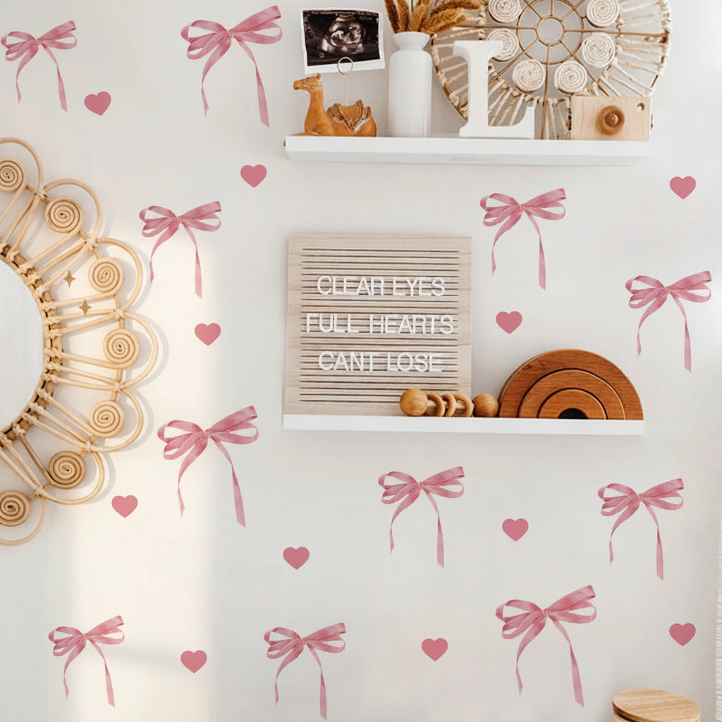 Pink Bow Heart Wall Sticker | Home Decor by HomeDecorDecals.