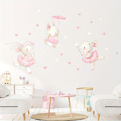 Rabbit Dancing Heart Wall Decal | Kids Room Decor displayed in room decor by HomeDecorDecals.