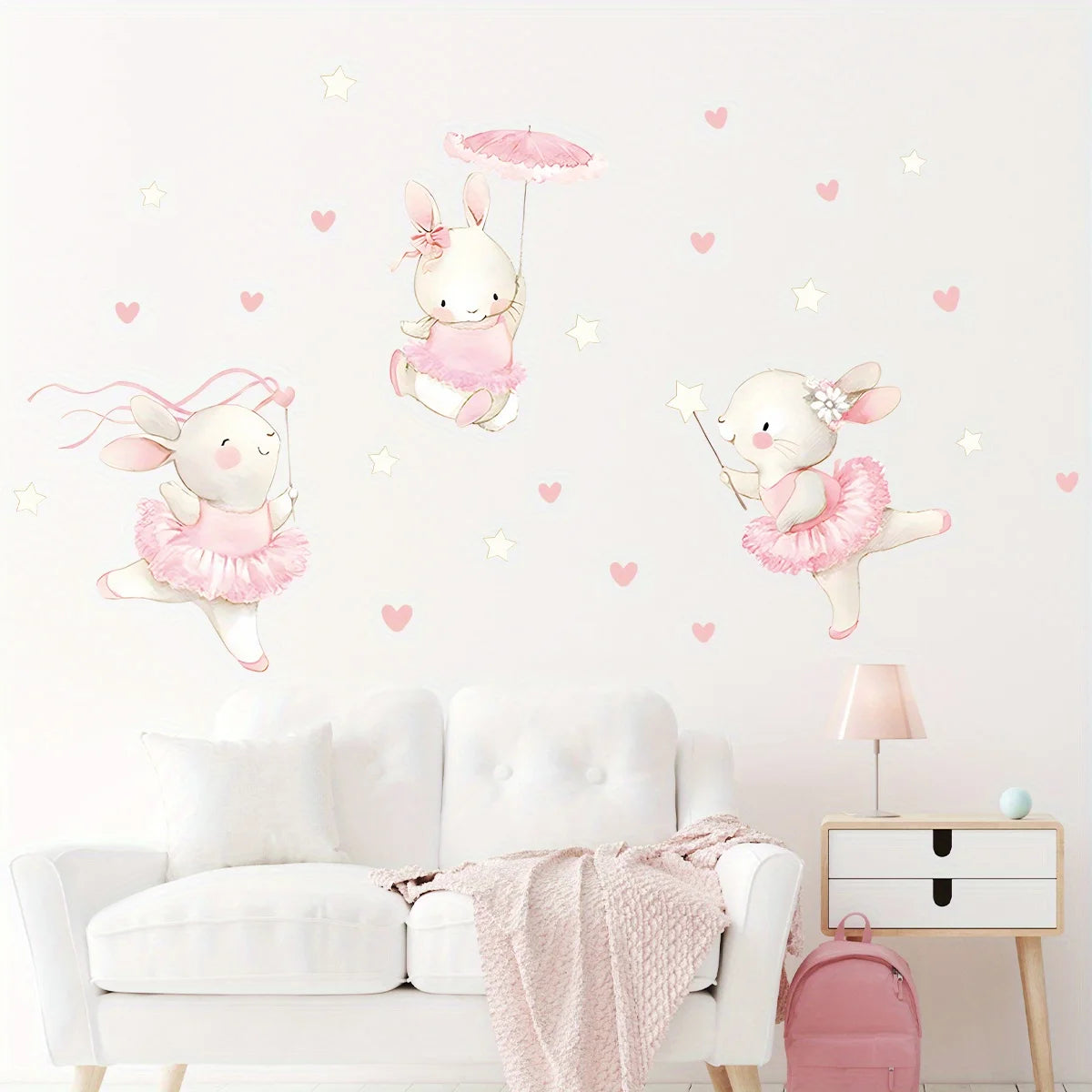 Rabbit Dancing Heart Wall Decal | Kids Room Decor removable peel and stick wall decal by HomeDecorDecals.