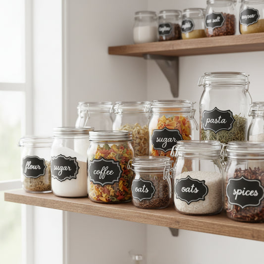 Round Black Labels for Kitchen Spice Bottle Tags | Home Decor by HomeDecorDecals.