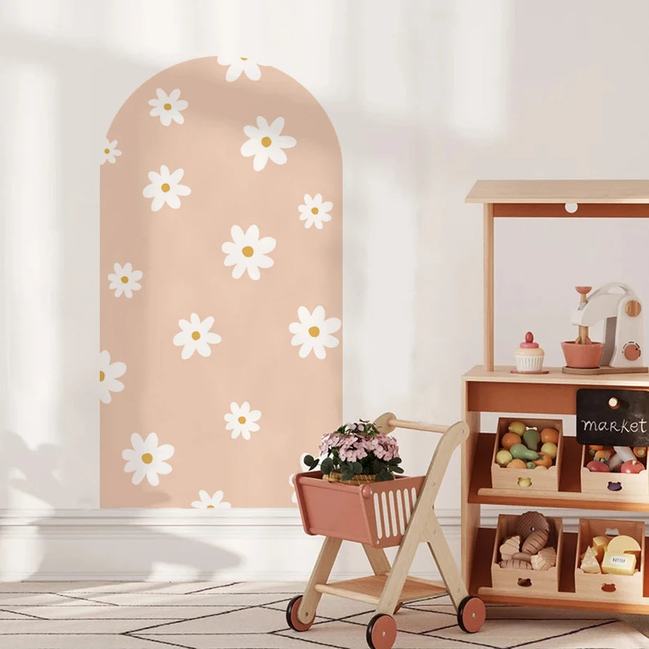 Boho Flowers Arch Wallpaper Nursery Decal Children's Room Baby Sticker Kids Bedroom Living Vinyl Home Decoration Peel and Stick-HomeDecorDecals_com