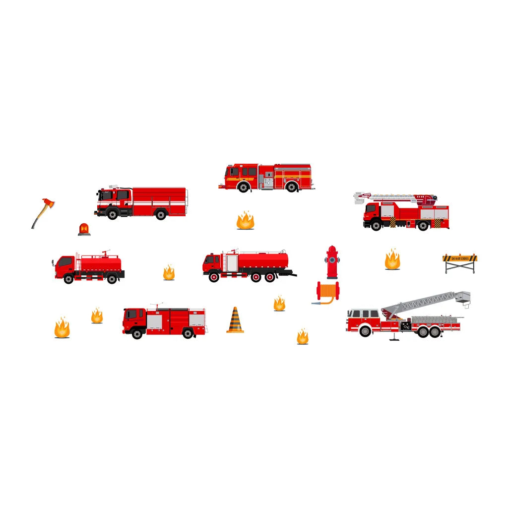 Cartoon Fire Truck Wall Decor Decals Kids Room Playroom Bedroom Firetruck Poster Mural Wall Stickers Kids Room Nursery Decor-HomeDecorDecals_com