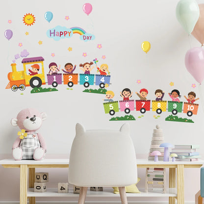 Digital Animal Train Wall Stickers Detachable Children's Tenant Hall Nursery Background Decoration Wall Stickers-HomeDecorDecals_com