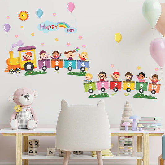 Digital Animal Train Wall Stickers Detachable Children's Tenant Hall Nursery Background Decoration Wall Stickers-HomeDecorDecals_com