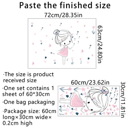 Cartoon girl dandelion Wall Stickers Creative Home Wall Decor Self-adhesive Kids Room Decoration Bedroom Background Wall Decor-HomeDecorDecals_com