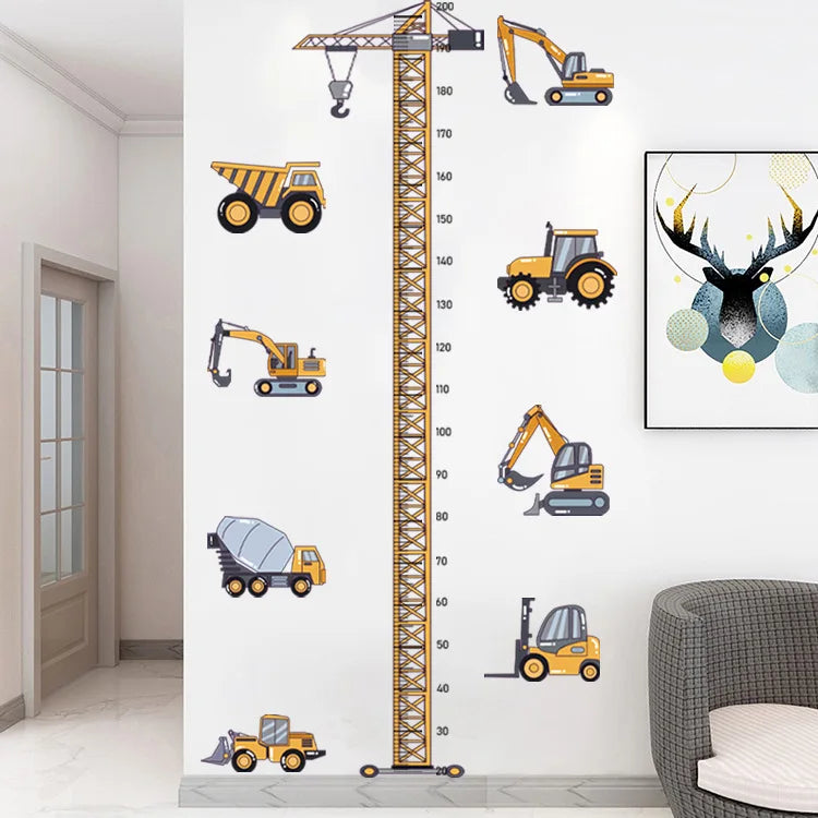 Height Stickers Construction Vehicle Tower Crane for Kids Room Kindergarten Baby Measuring Height Ruler Wall Stickers Boys Gift-HomeDecorDecals_com