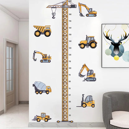Height Stickers Construction Vehicle Tower Crane for Kids Room Kindergarten Baby Measuring Height Ruler Wall Stickers Boys Gift-HomeDecorDecals_com
