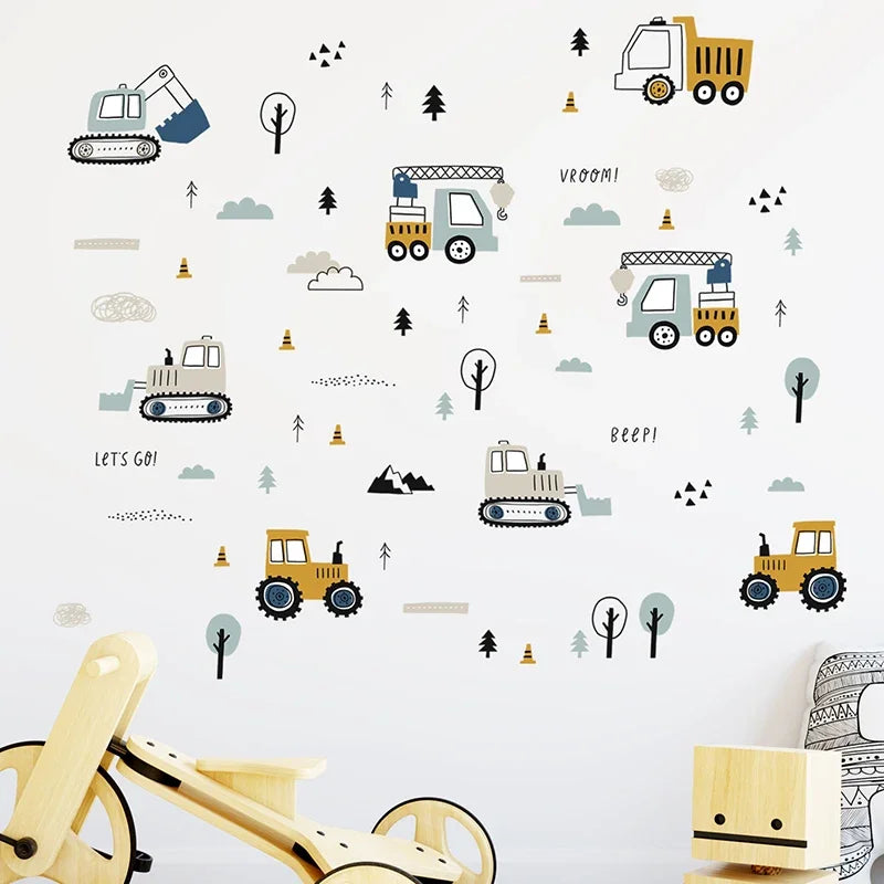 Cute Cars And Cargo Truck Kids Wall Decal Set-HomeDecorDecals_com