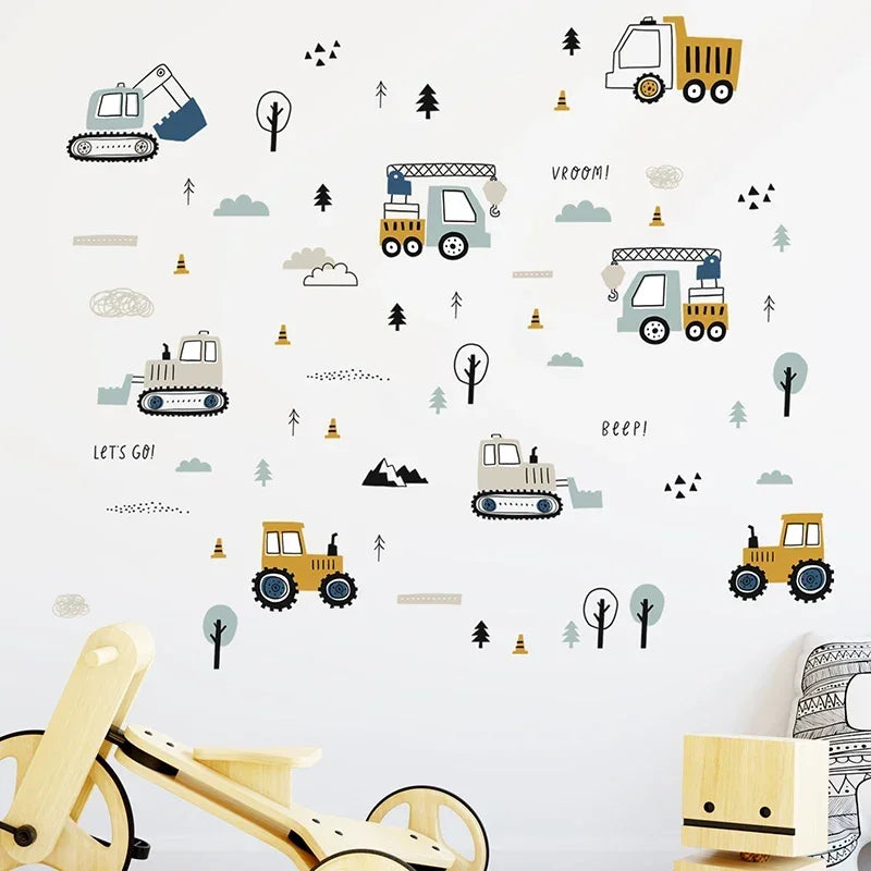 Cute Cars And Cargo Truck Kids Wall Decal Set-HomeDecorDecals_com