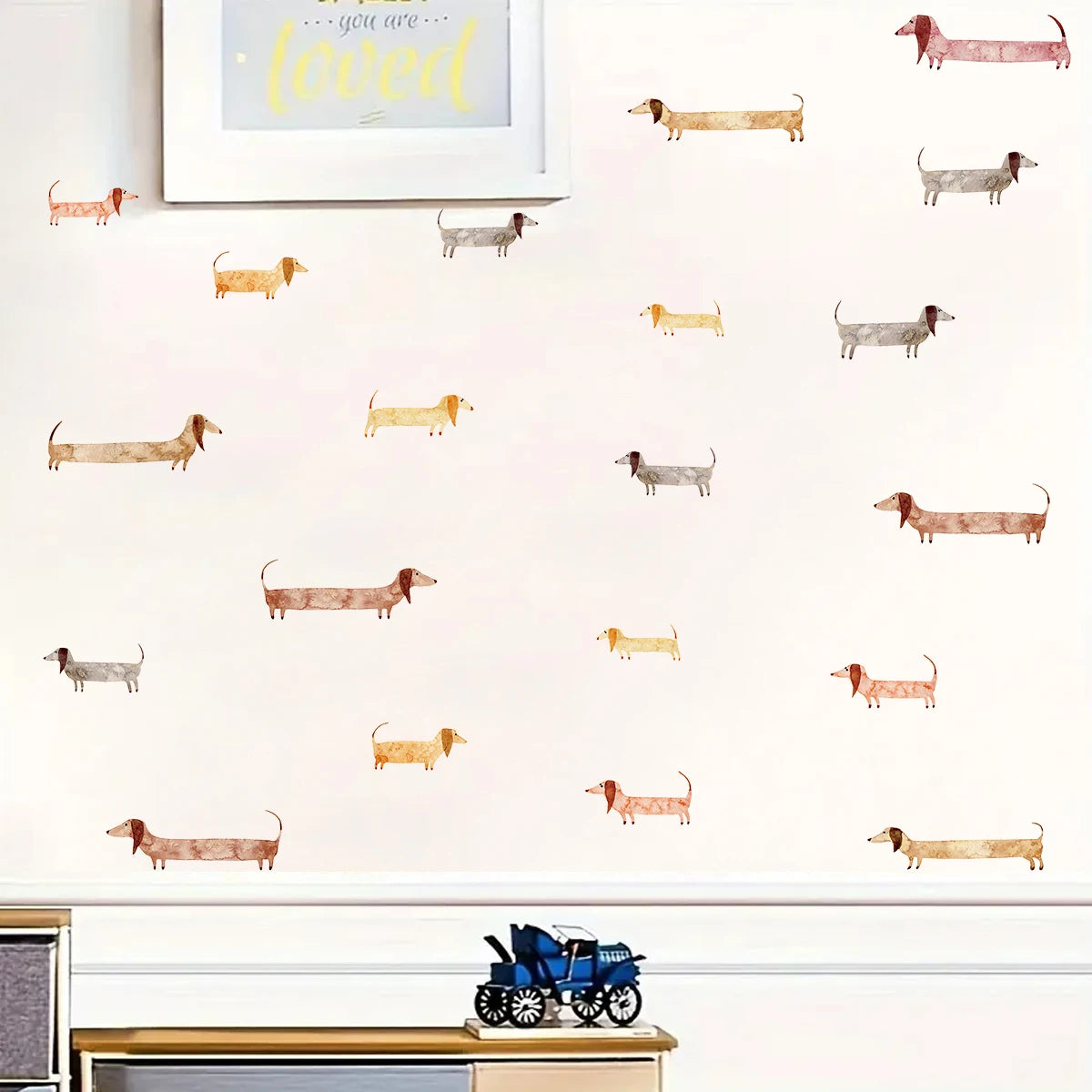 Cartoon Sausage Dog Pattern Wall Decal | Home Decor design details by HomeDecorDecals.
