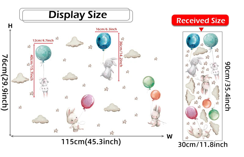 Bunny Baby Nursery Wall Stickers Cartoon Rabbit Swing on the Stars Wall Decals for Kids Room PVC Removable Stickers PVC DIY-HomeDecorDecals_com
