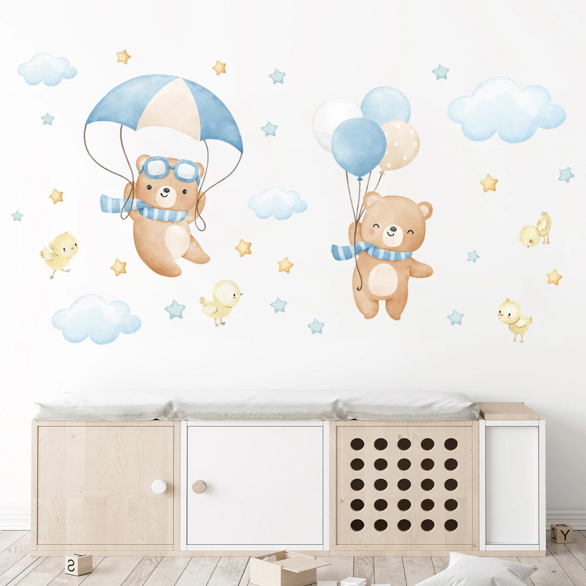 1Pc Cloud Star Cartoon Balloon Bear Wall Stickers for Kids Room Decor Wall Decals Bedroom Decoration Children's Home Nuresry-HomeDecorDecals_com