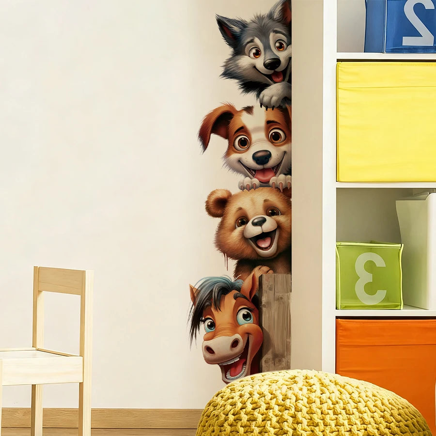 Funny Animal Wall Stickers With Horse Bear Dog And Wolf, Removable Self-Adhesive Animal Door Decals For Bedroom Hallway Decor-HomeDecorDecals_com