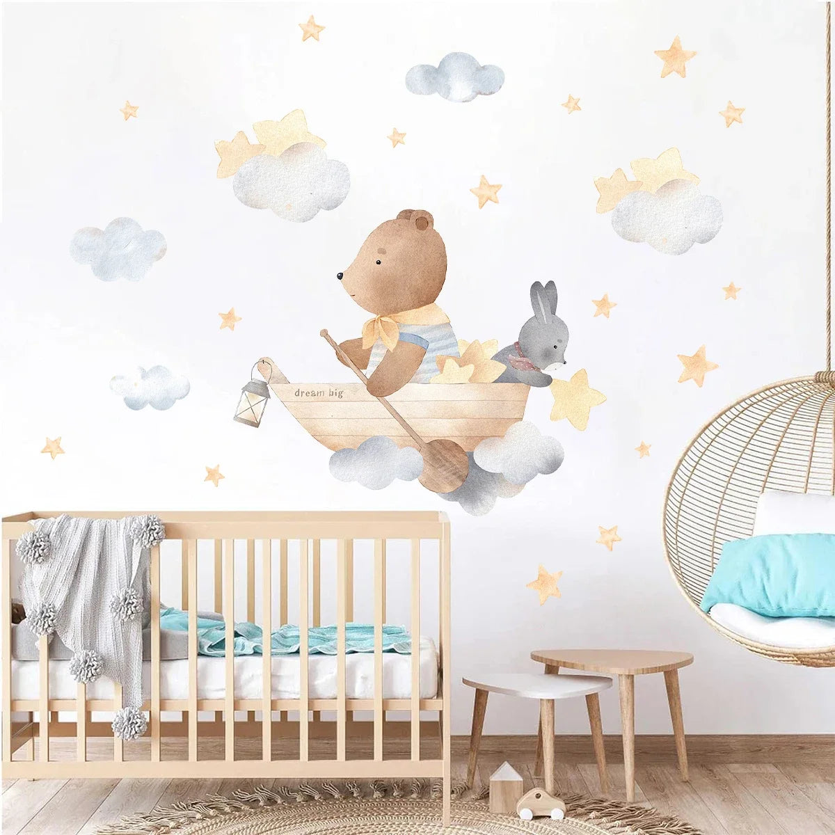 1Pc Cloud Star Bear Rabbit Boating Wall Sticker for Children Room Decoration Kids Room Wall Decals Bedroom Decor for Living Room-HomeDecorDecals_com