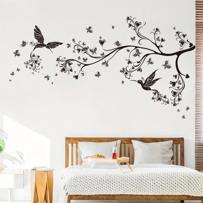 2pcs Silhouette Branches Flowers Birds Butterflies Wall Stickers for Bedroom Decoration Living Room Wall Decals Kid Room Decor-HomeDecorDecals_com