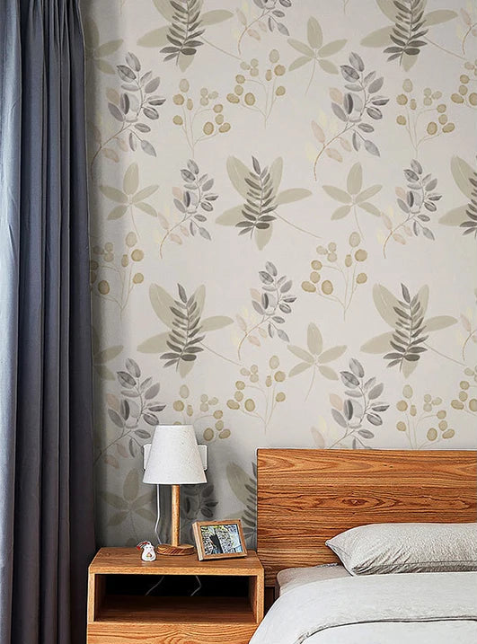 Green White Leaves Wallpaper | Home Decor displayed in room decor by HomeDecorDecals.