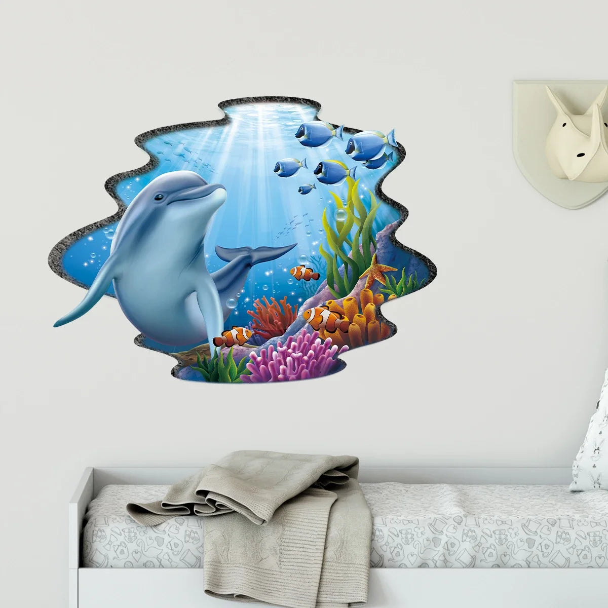 Cartoon Watercolour Marine Animal Dolphin Wall Stickers for Door Kids Room Wall Art Living Room Decoration for Bedroom Bathroom-HomeDecorDecals_com
