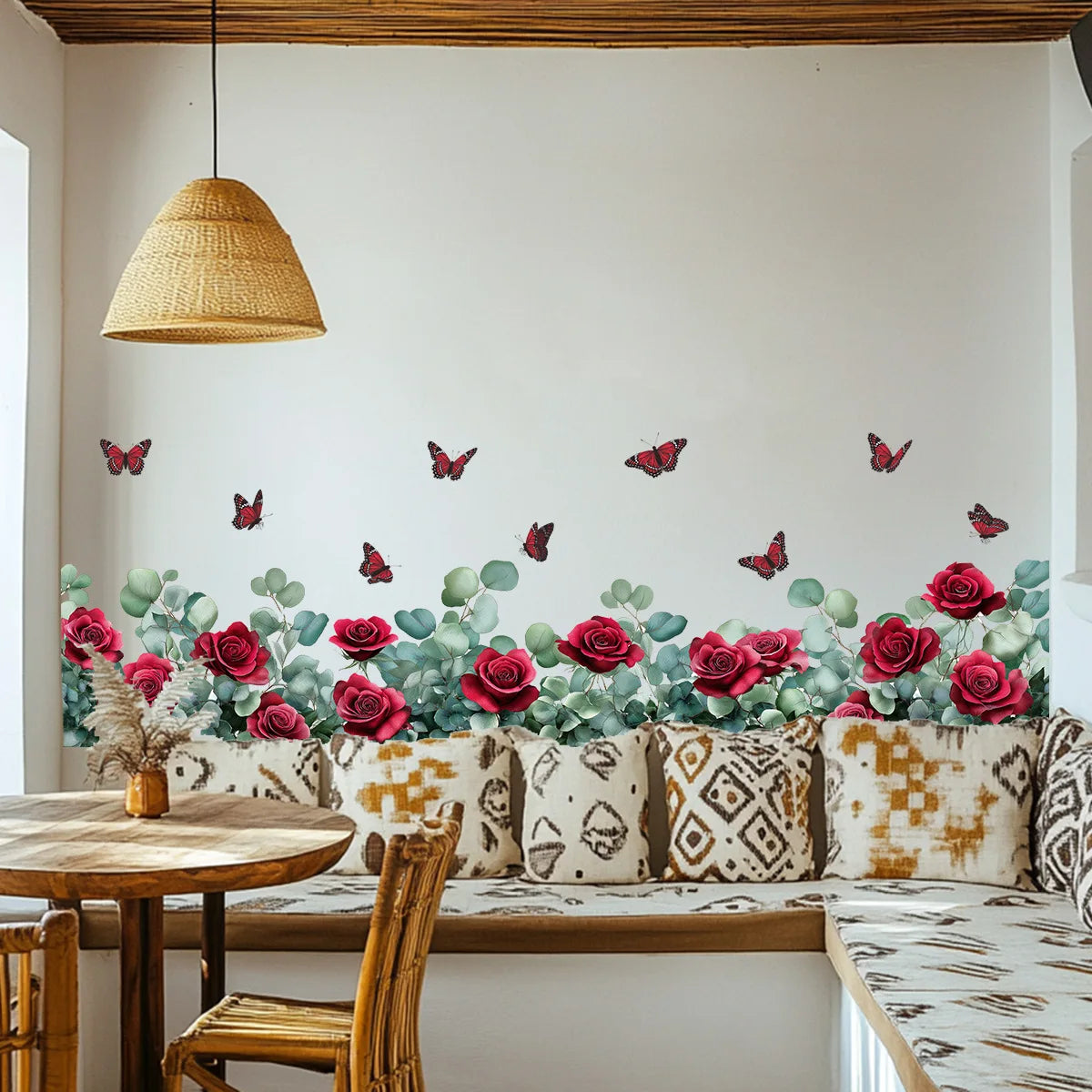 Retro Red Rose Flowers and Butterfly Wall Decal | Home Decor design details by HomeDecorDecals.