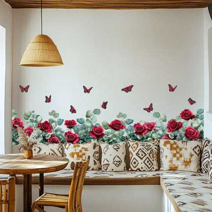 Retro Red Rose Flowers and Butterfly Wall Decal | Home Decor design details by HomeDecorDecals.
