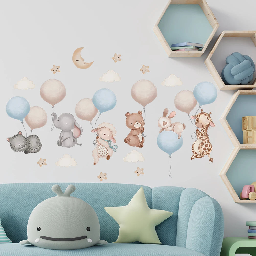 Cartoon Animal Balloon Wall Stickers With Movable Stickers For Decorating Posters And Murals In Children's Rooms-HomeDecorDecals_com