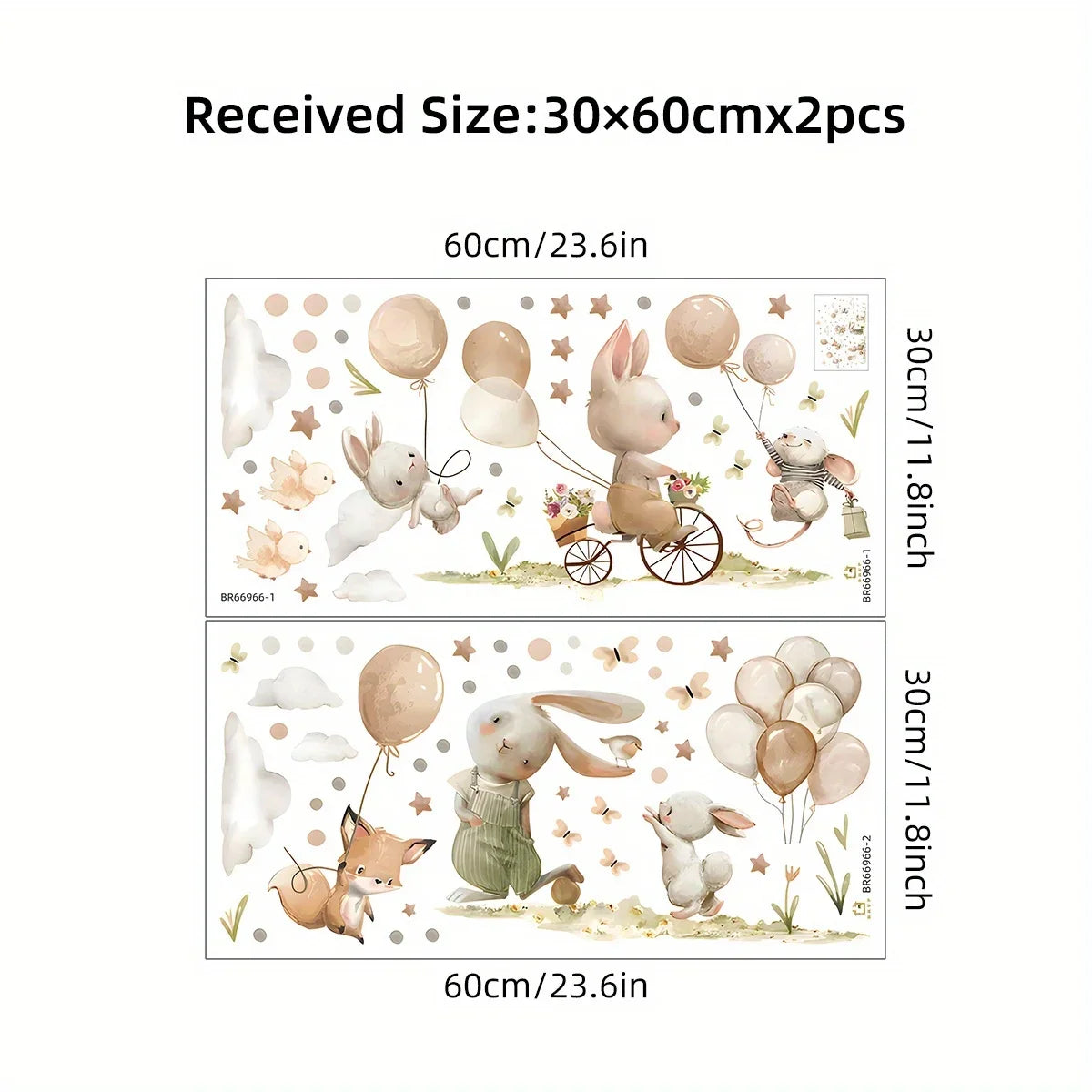 Cartoon Cute Rabbit Fox Balloon Grassland Forest Animal Wall Stickers for Bedroom Living Room Nursery Decoration Wall Decals-HomeDecorDecals_com