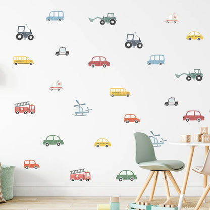 4pcs Cartoon Tractor Helicopter Car Wall Stickers for Kid Room Living Room Wall Decal Home Decor Baby Nursery Bedroom Decoration-HomeDecorDecals_com