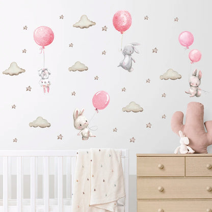 Bunny Baby Nursery Wall Stickers Cartoon Rabbit Swing on the Stars Wall Decals for Kids Room PVC Removable Stickers PVC DIY-HomeDecorDecals_com