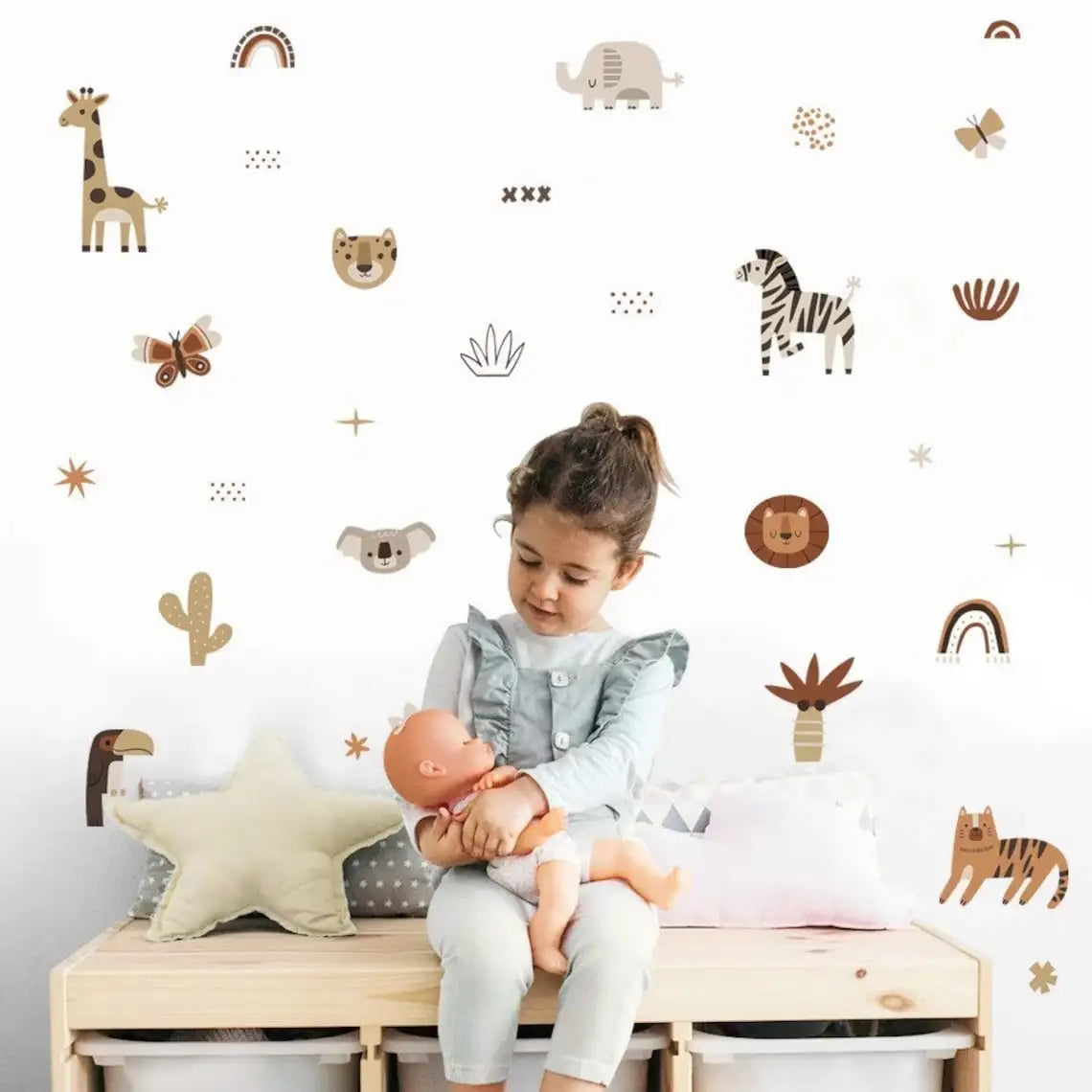 Close-up view of Cartoon Safari Animals Wall Decal | Room Decor by HomeDecorDecals.