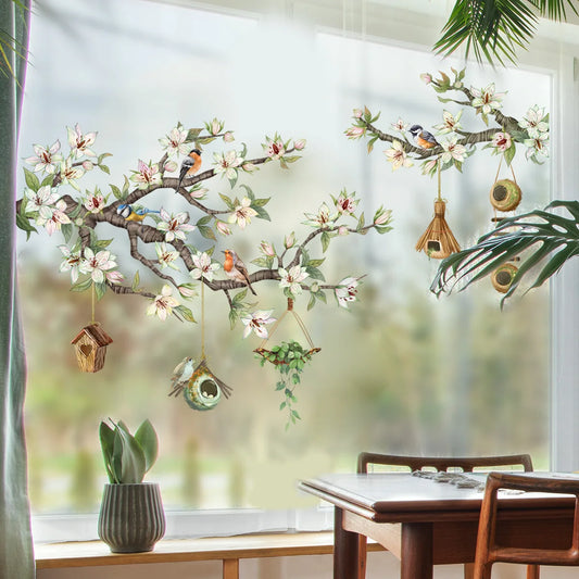 Birds on Flower Branch Window Wall Decal | Room Decor by HomeDecorDecals.