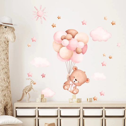 Watercolor Cartoon Balloon Bear Furniture Wall Sticker Kids Room Home Decoration for Baby Room Decor Girls Bedroom Living Room-HomeDecorDecals_com