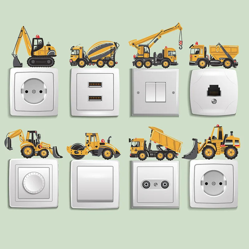 Height Stickers Construction Vehicle Tower Crane for Kids Room Kindergarten Baby Measuring Height Ruler Wall Stickers Boys Gift-HomeDecorDecals_com