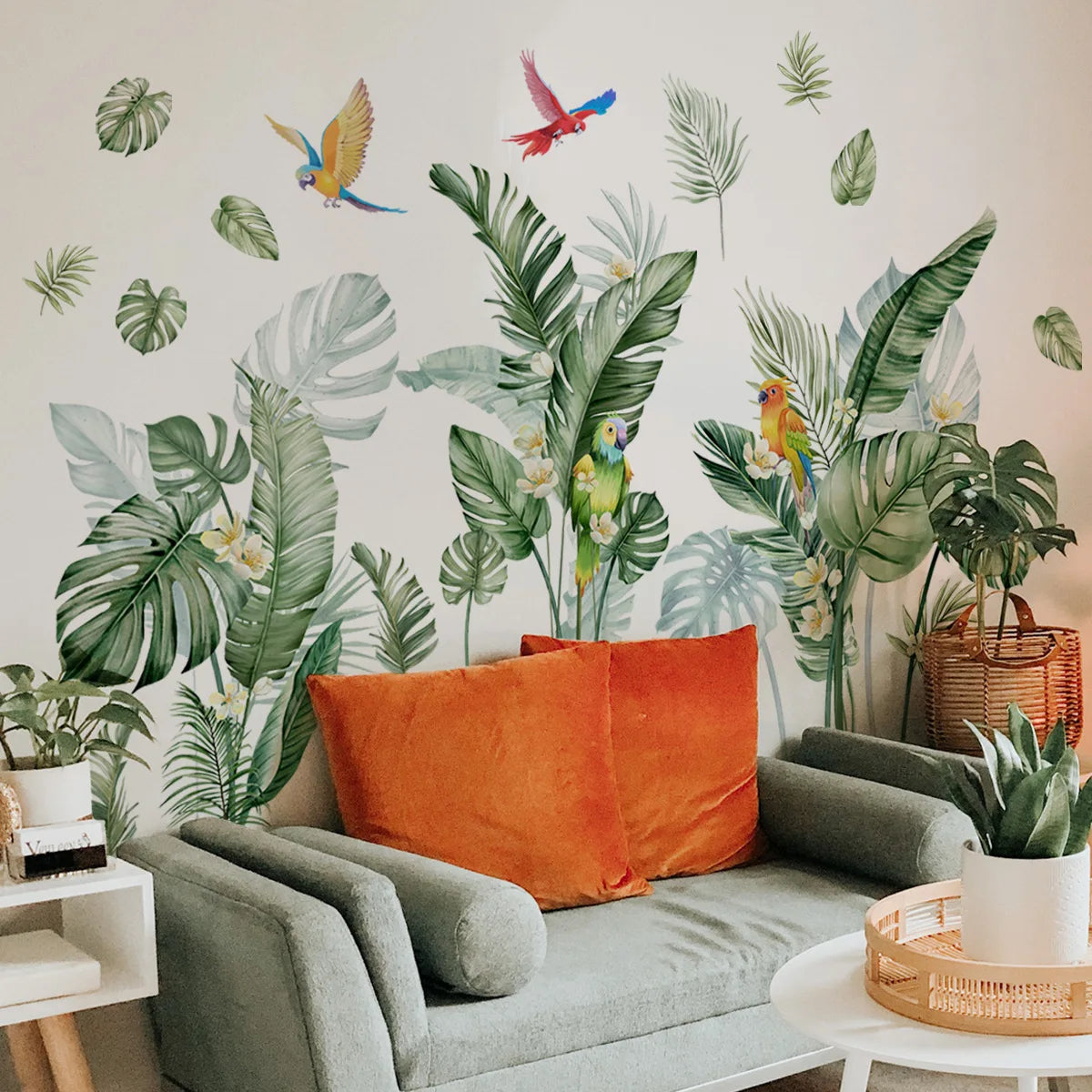 Tropical Leaves and Bird Wall Decal | Home Decor by HomeDecorDecals.