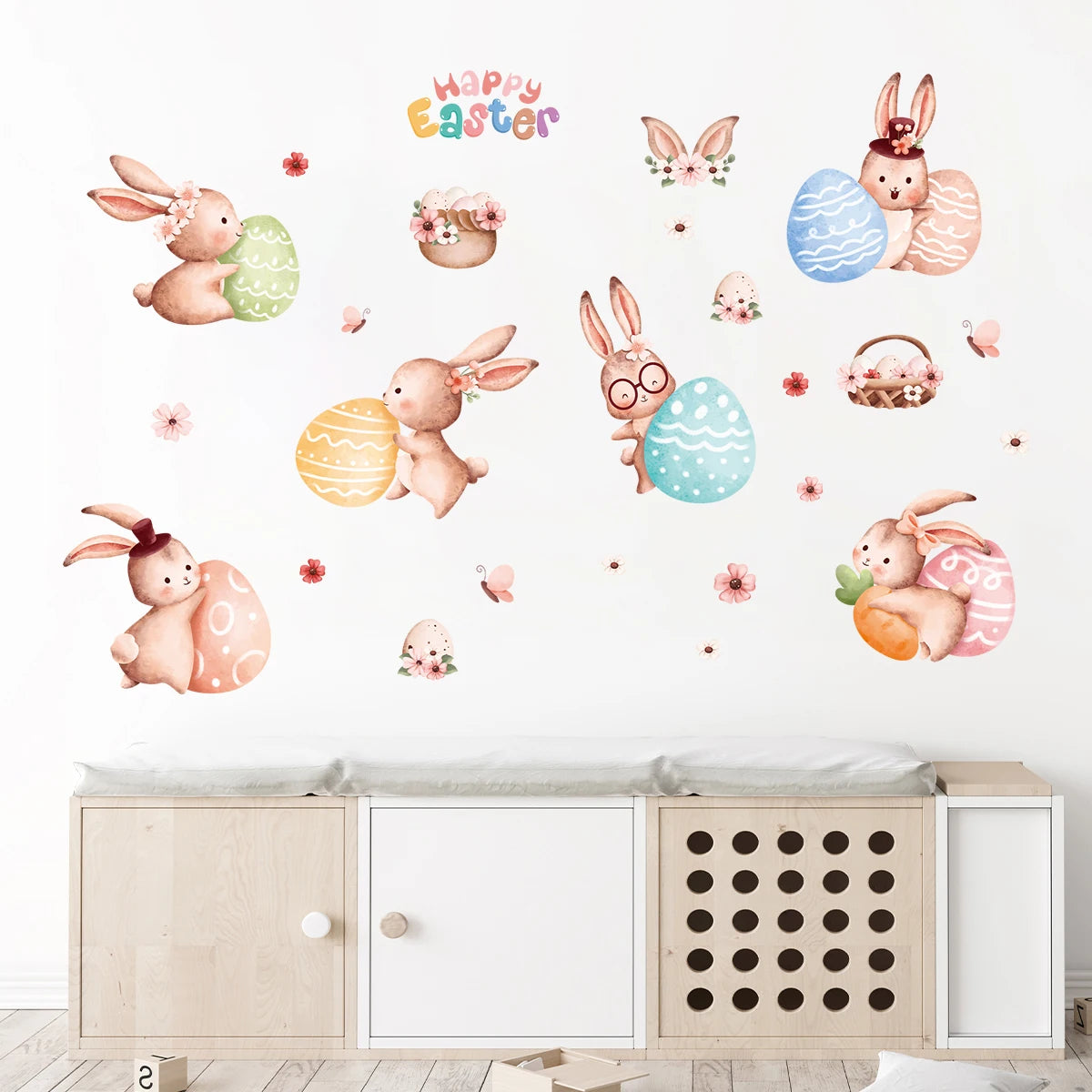 Colourful Cartoon Bunny Wall Sticker-HomeDecorDecals_com