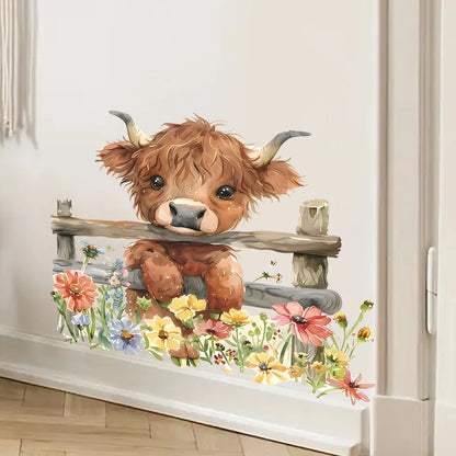 1pcs Self-adhesive PVC Wall Stickers Kids Room Decor Home Decoration Cartoon Flowers Cute Cow Wall Decals Fridge Bedroom Door-HomeDecorDecals_com