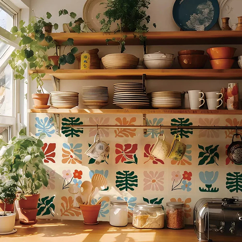 Peel and Stick Abstract Floral Backsplash Tile Decal | Home Decor by HomeDecorDecals.