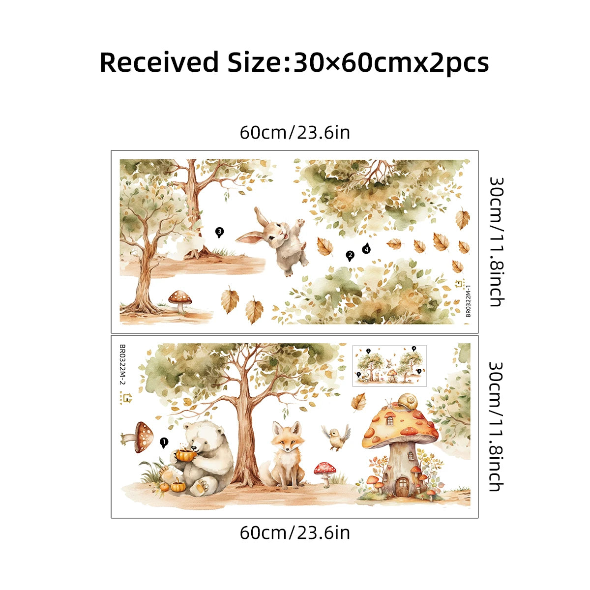 2Pcs Rural Tree Fox Rabbit Bear Wall Stickers Baby Room Decor for Home Decoration Essentials Kids Room Wall Decals Living Room-HomeDecorDecals_com