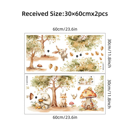 2Pcs Rural Tree Fox Rabbit Bear Wall Stickers Baby Room Decor for Home Decoration Essentials Kids Room Wall Decals Living Room-HomeDecorDecals_com
