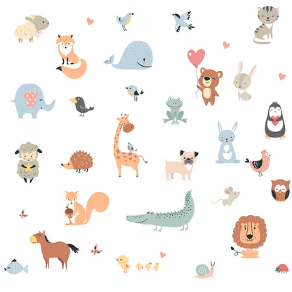 Cartoon Animals Wall Stickers for Nursery Kids Room Decor Removable PVC Wall Decals Home Decoraiton Art Murals Eco-friendly DIY-HomeDecorDecals_com