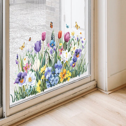 Tulip and Butterfly Window Glass Decal | Home Decor design details by HomeDecorDecals.