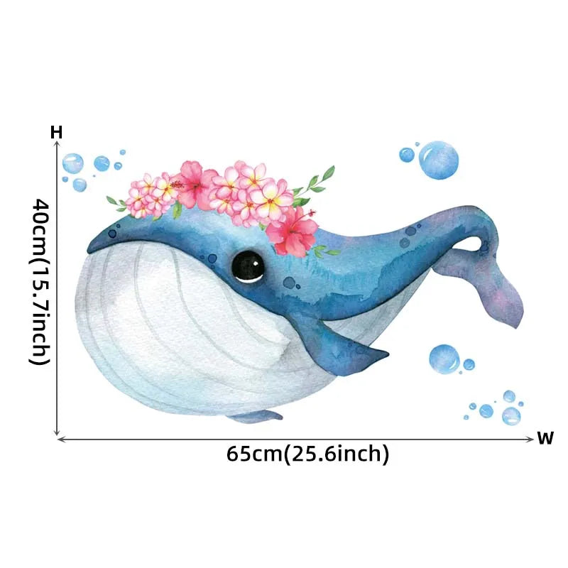 Flower Blue Whale Fish Wall Stickers Underwater Seaweeds Coral Baby Nursery Room Wall Decals for Children Bathroom Living Room-HomeDecorDecals_com