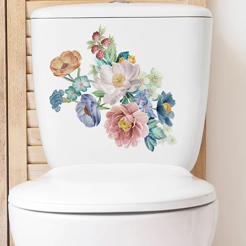 Green Plant Leaves Bathroom Toilet Sticker WC Closestool Wall Sticker Self Adhesive Mural Beautify Flower Home Decoration Decals-HomeDecorDecals_com