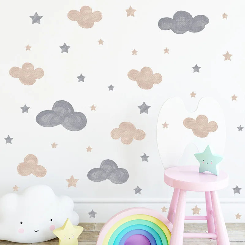 Cloud Stars Removable Wall Stickers for Kids Room Decor Art Nursery Baby Bedroom PVC Decals Self-adhesive DIY Posters Home Mural-HomeDecorDecals_com