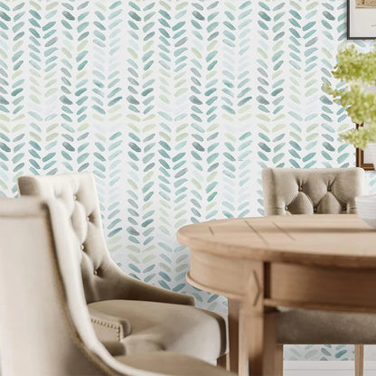 Additional view of Green White Leaves Wallpaper | Home Decor by HomeDecorDecals.
