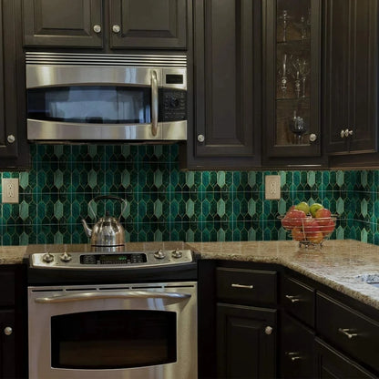 Close-up view of Green Gilding Tile PVC Modern Wall Decal | Home Decor by HomeDecorDecals.