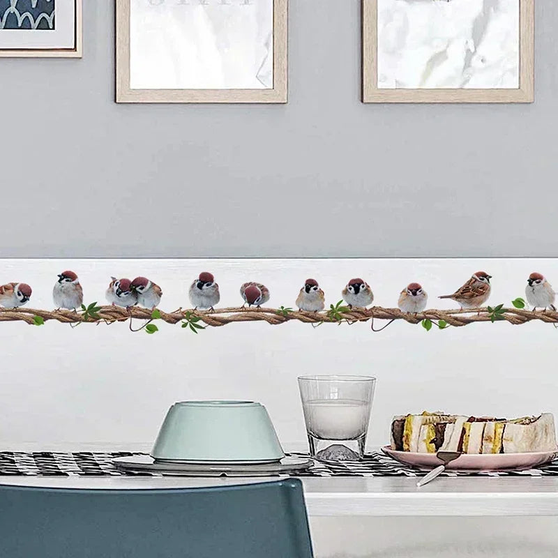 A Row of Birds Standing on The Vine Decal For Home Décor-HomeDecorDecals_com