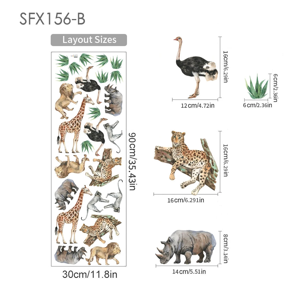 Cartoon Safari Animals Wall Decal | Room Decor decorative wall feature by HomeDecorDecals.